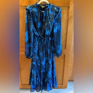 Sugarlips Navy Blue Floral Tiered Maxi Dress | Long Sleeve | Size L